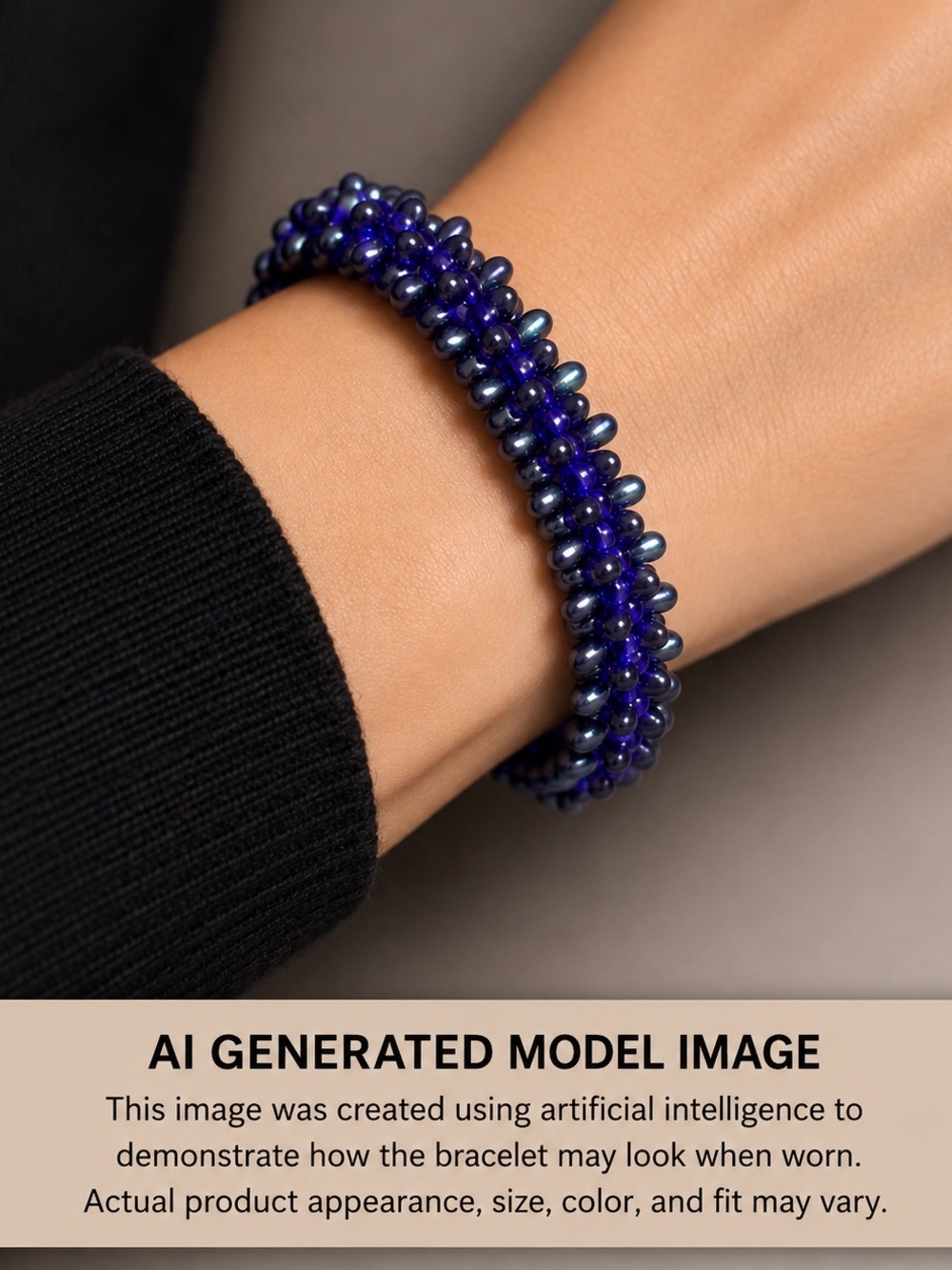 Czech Pressed Glass Teardrop in Royal Blue Stretch Bead Bracelet